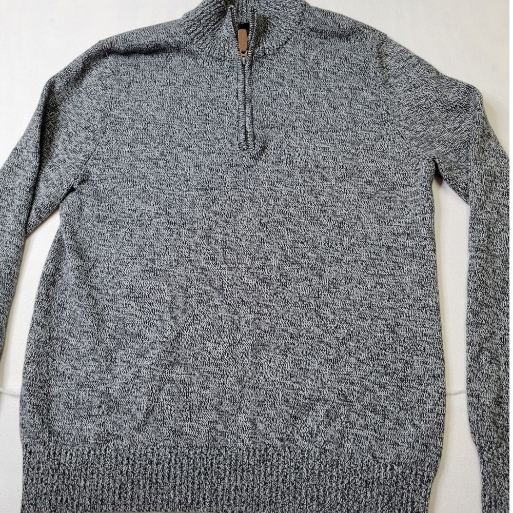 St. Johns Bay Mens Marled Quarter Zip Sweater Black White Cotton Large